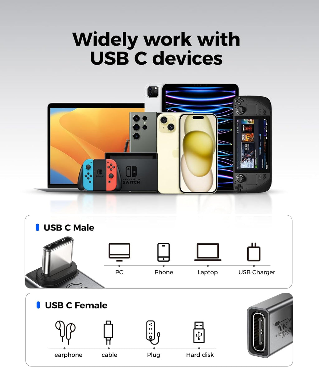 USB C 90 Degree Right Angle Adapter 2 Pack