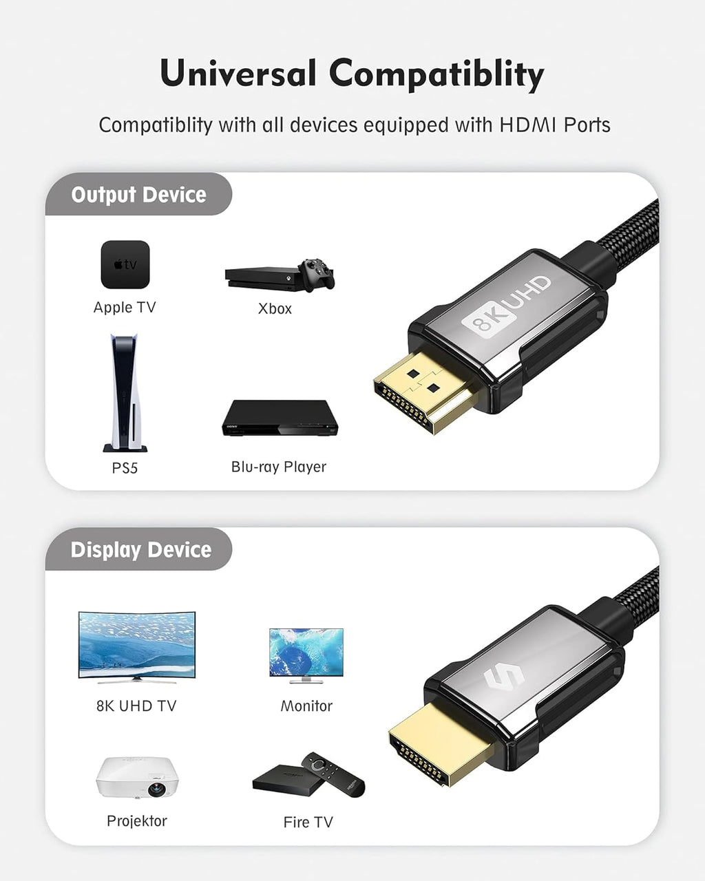 8K HDMI ARC/eARC Cable 2.1 for Soundbar