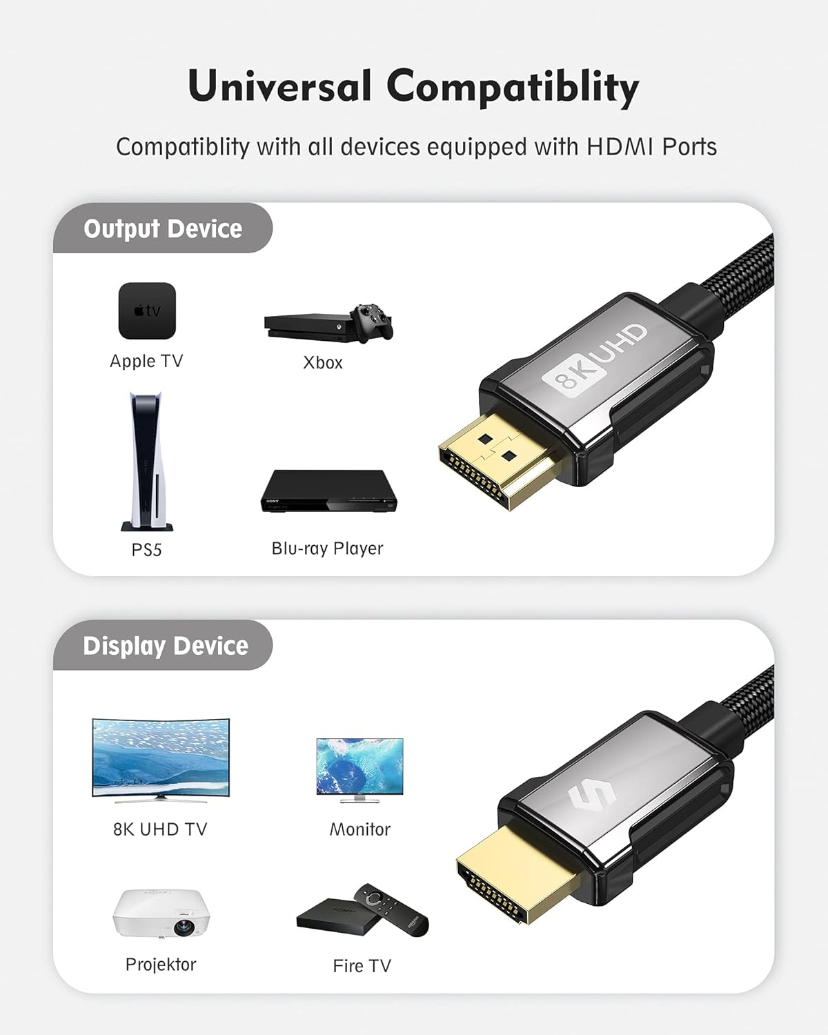 8K HDMI ARC/eARC Cable 2.1 for Soundbar