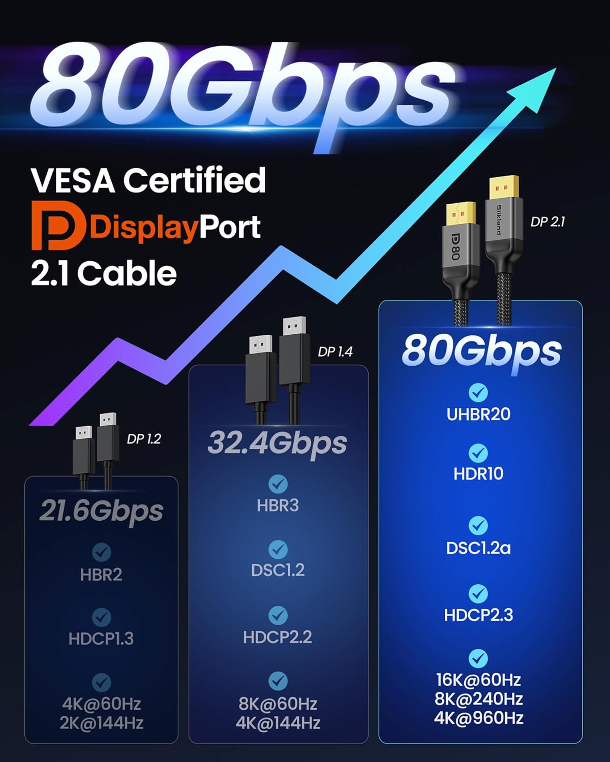 80Gbps DisplayPort Cable 2.1[VESA Certified]