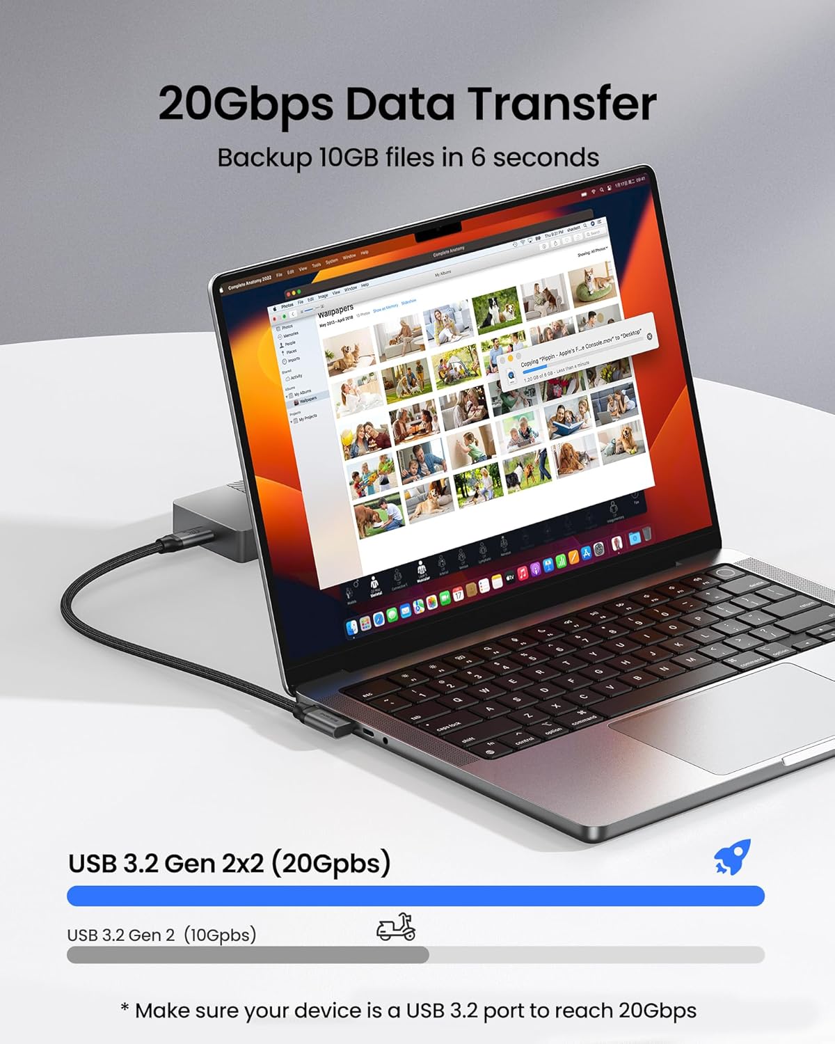 USB C 3.2 Gen 2x2 Cable Right Angle